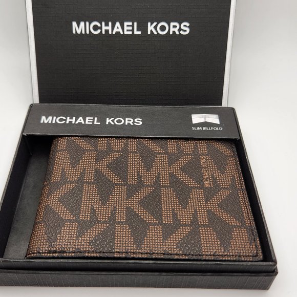 Michael Kors Jet Set Men's Slim Billfold Wallet- Brown/Black - NWT - Picture 1 of 6